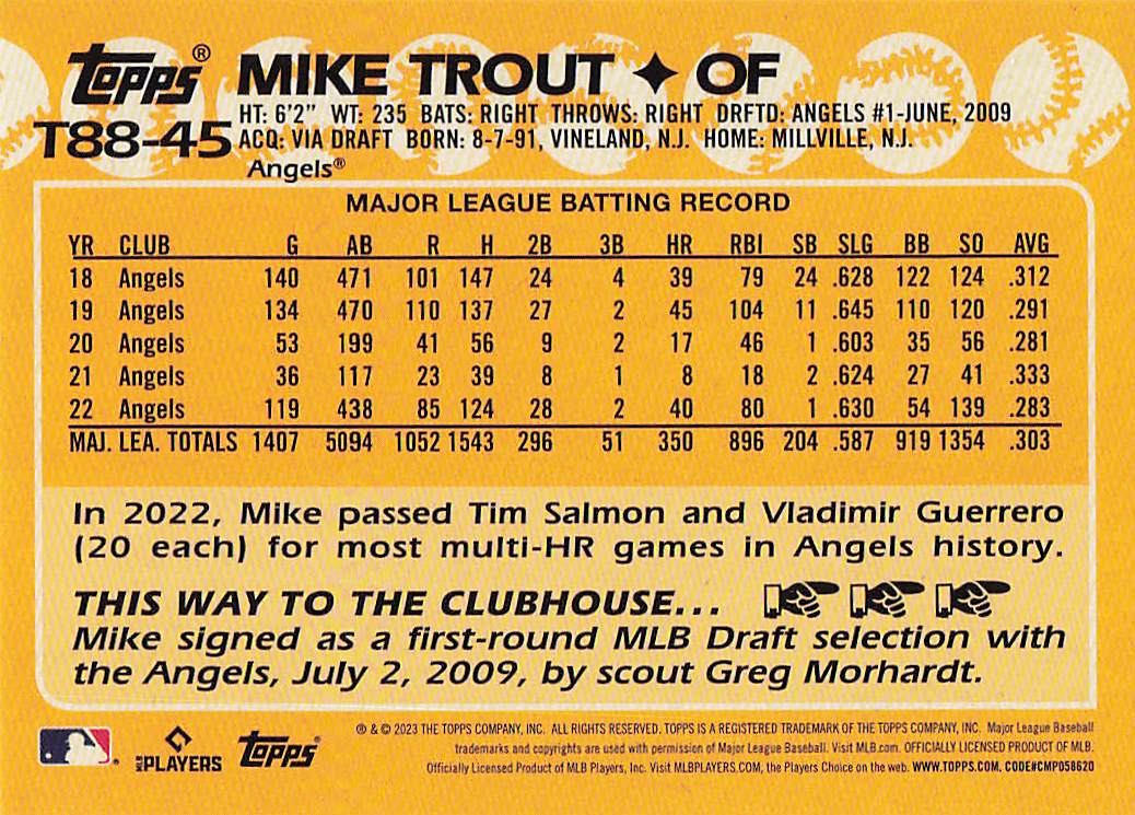 2023 Topps Baseball 1988 Topps Baseball Mike Trout #T88-45
