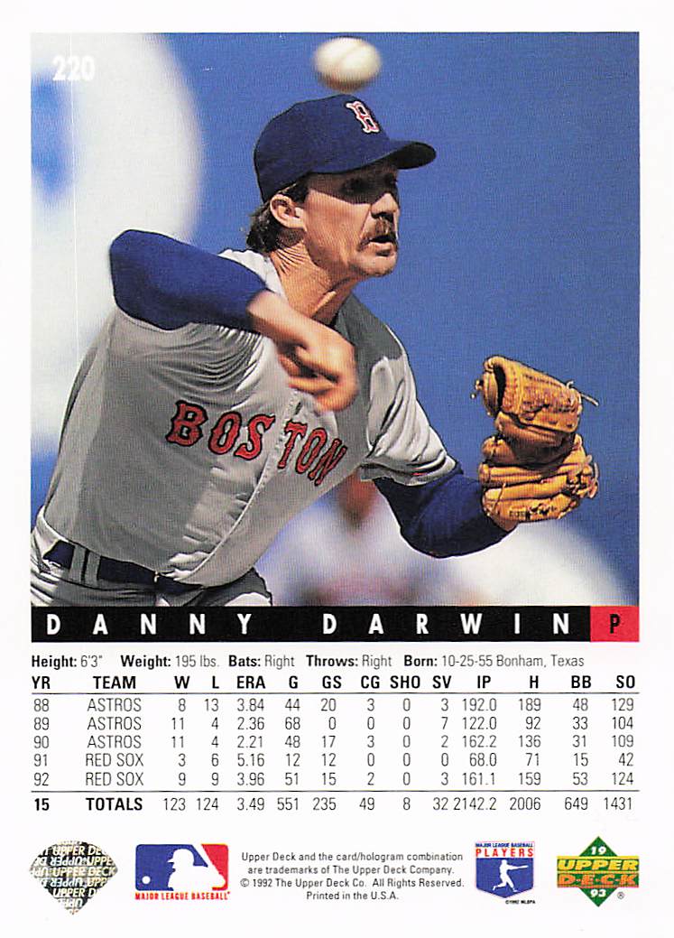 1993 Upper Deck Baseball Danny Darwin #220
