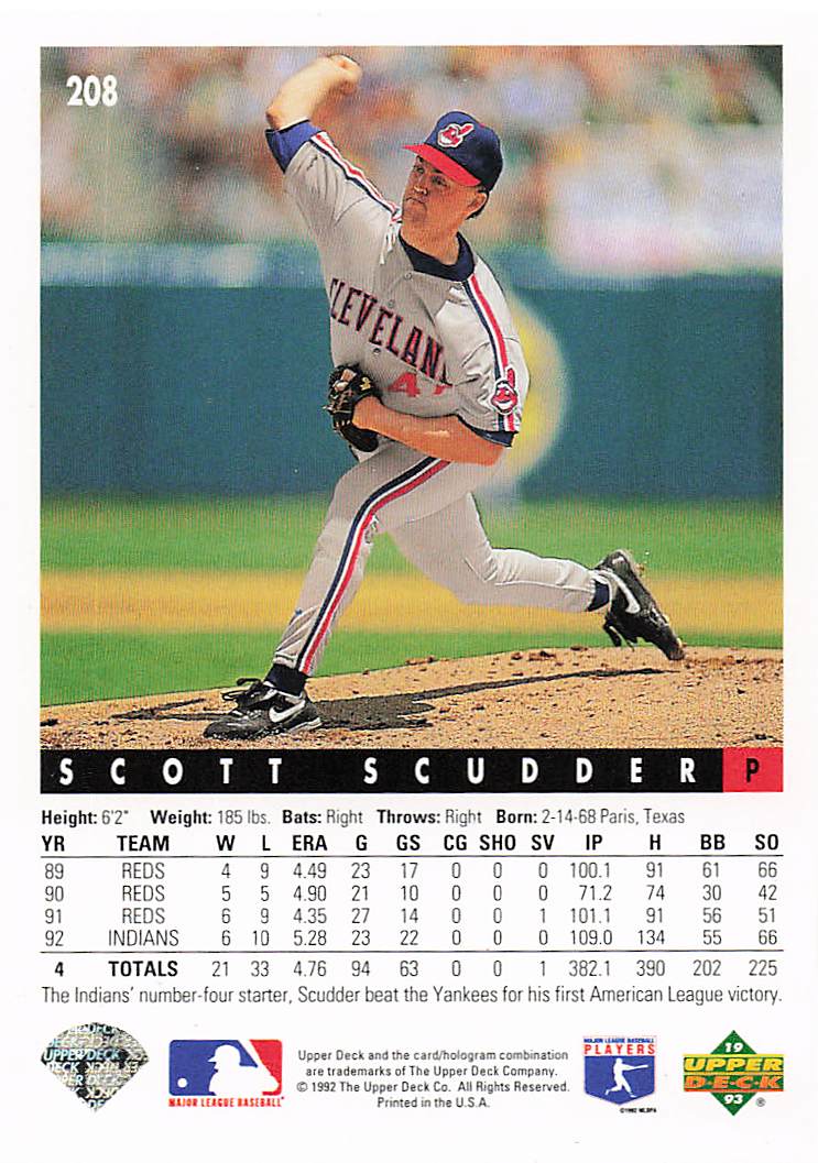 1993 Upper Deck Baseball Scott Scudder #208