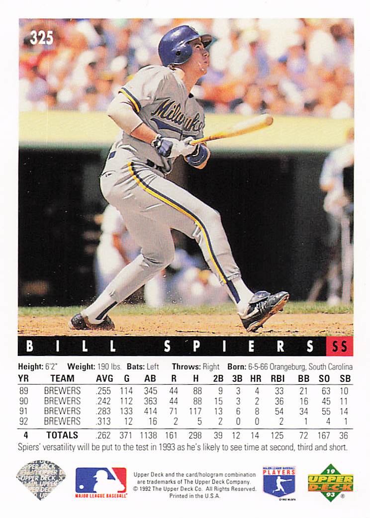 1993 Upper Deck Baseball Bill Spiers #325
