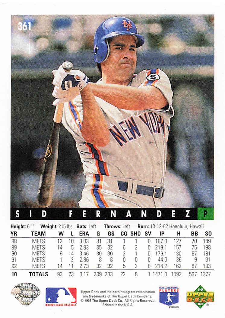 1993 Upper Deck Baseball Sid Fernandez #361