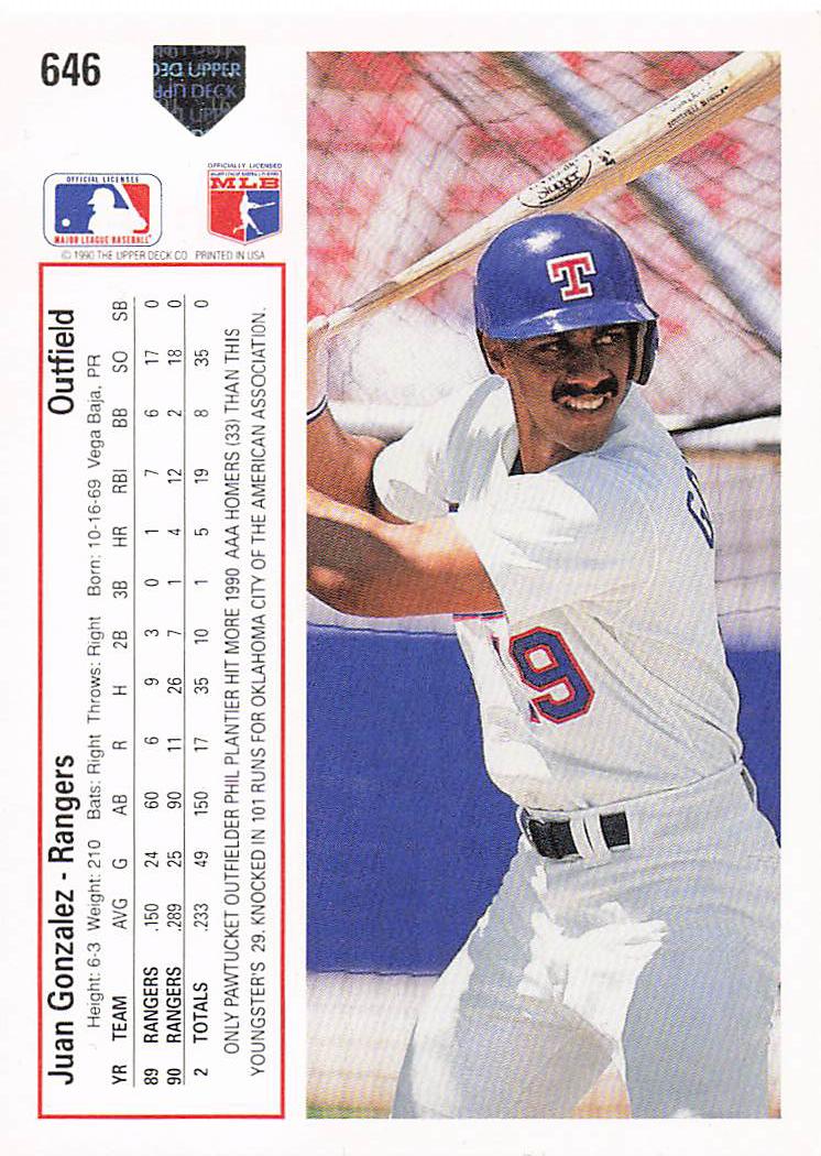 1991 Upper Deck Baseball Juan Gonzalez #646c