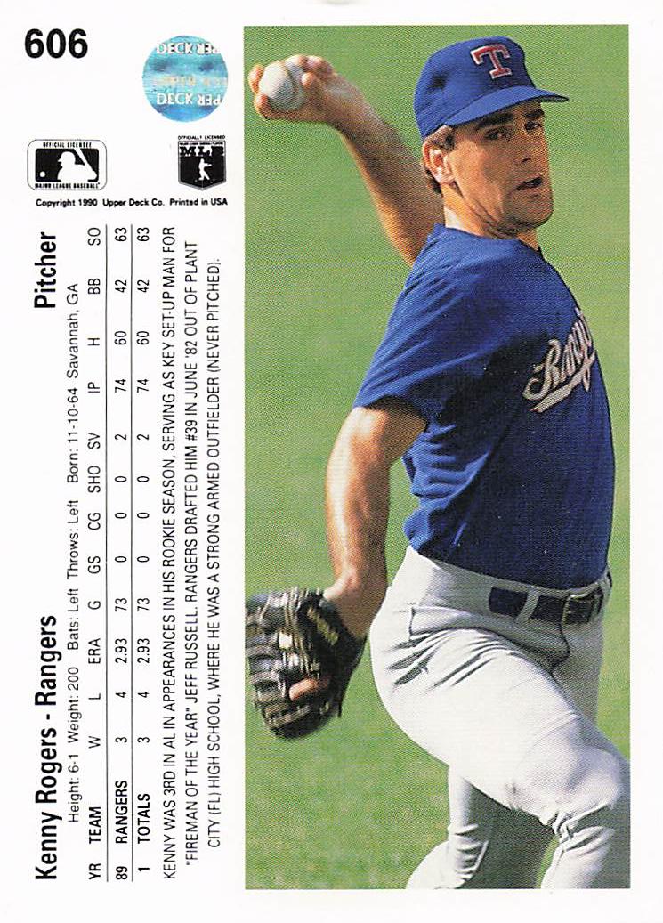1990 Upper Deck Baseball Kenny Rogers #606