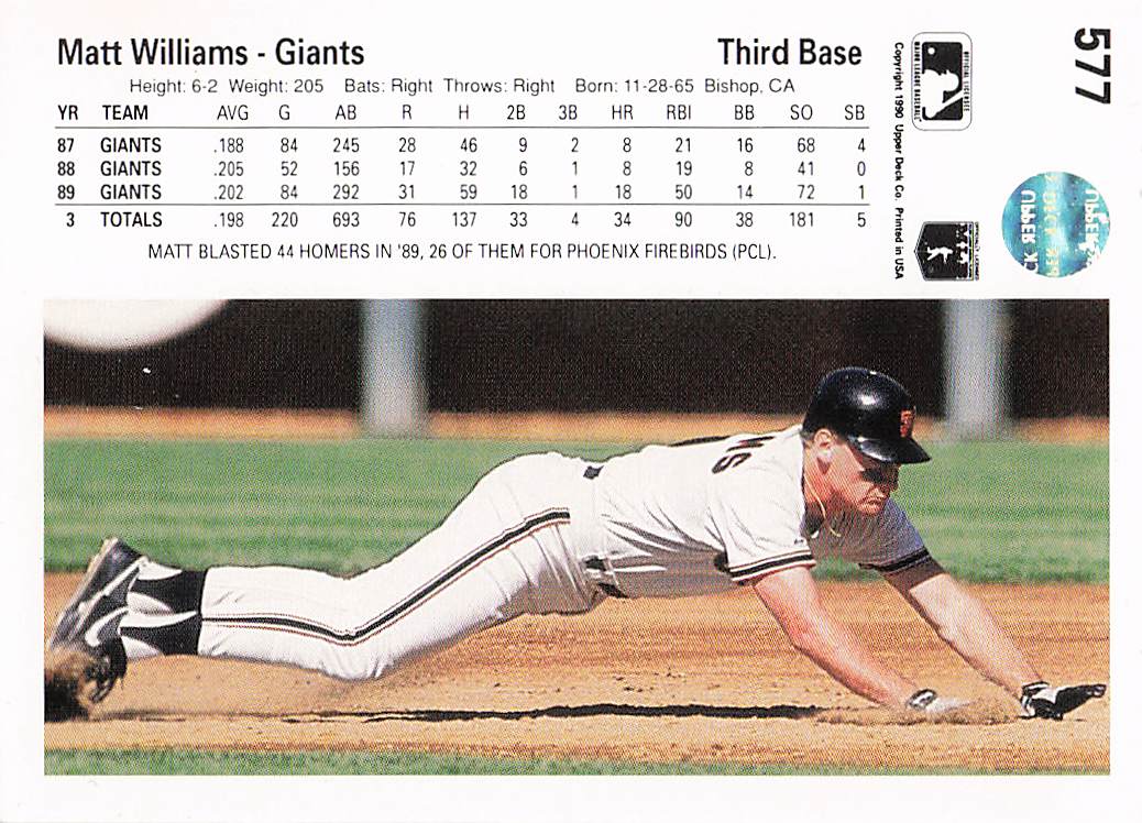 1990 Upper Deck Baseball Matt Williams #577