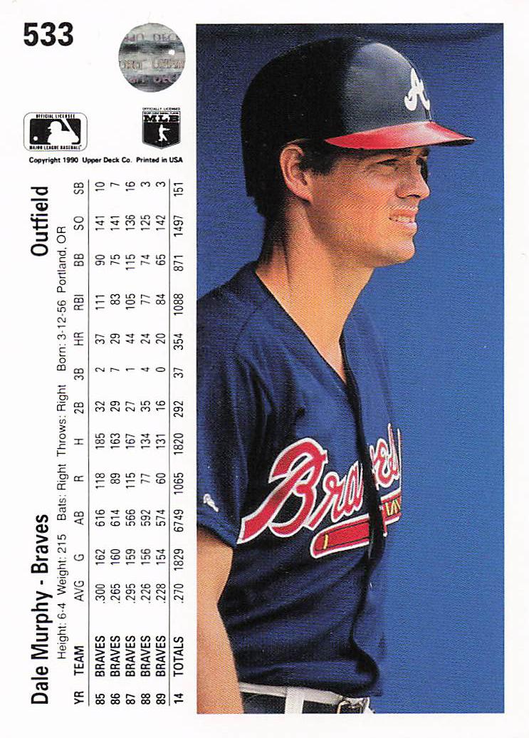 1990 Upper Deck Baseball Dale Murphy #533