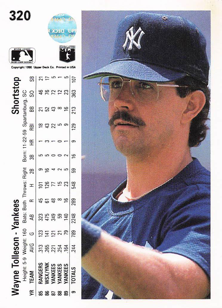 1990 Upper Deck Baseball Wayne Tolleson #320