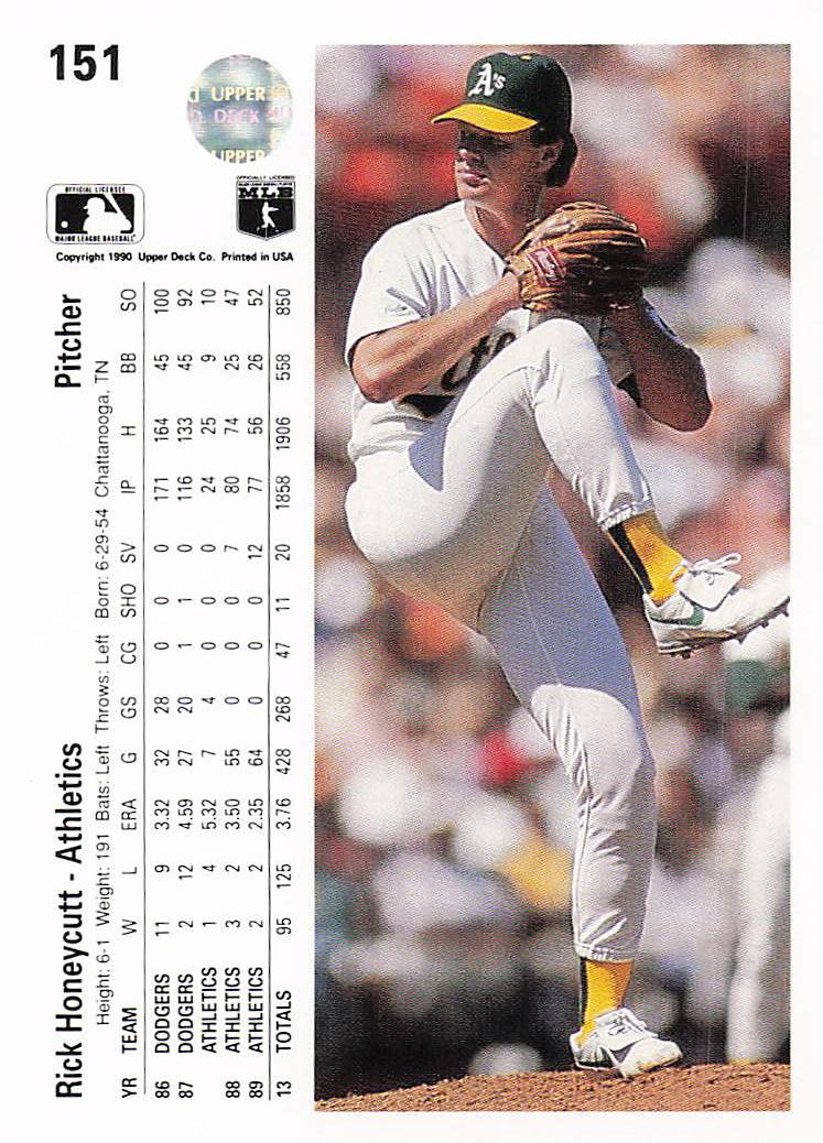 1990 Upper Deck Baseball Rick Honeycutt #151b