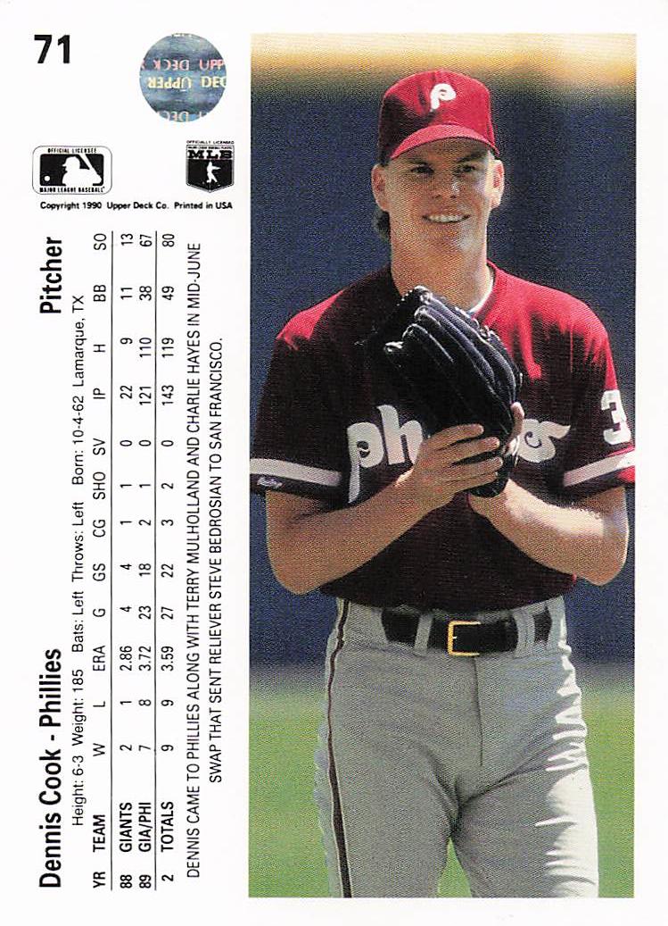 1990 Upper Deck Baseball Dennis Cook #71