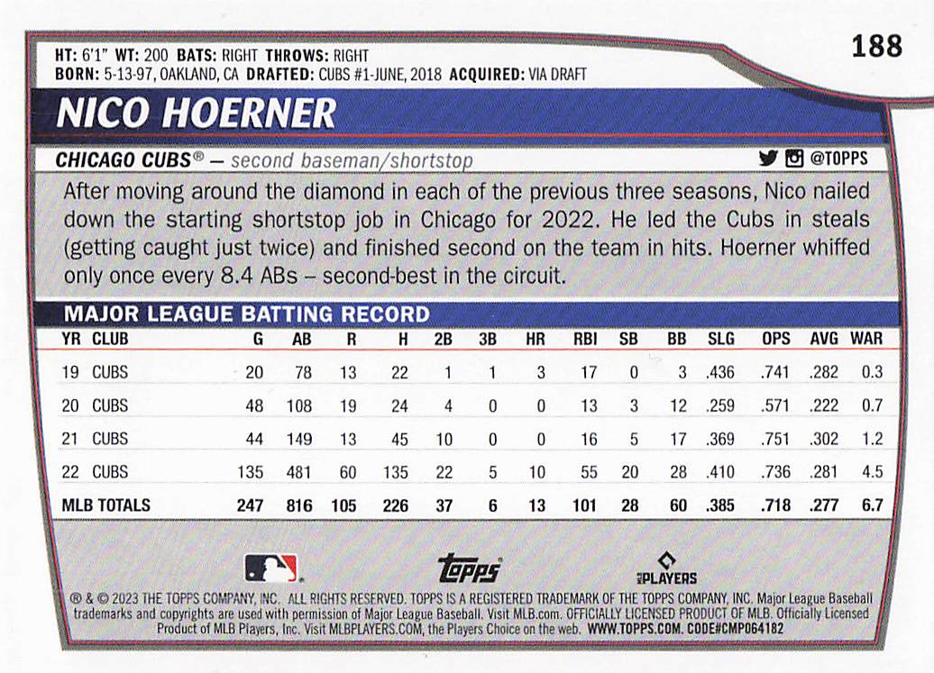 2023 Topps Big League Baseball Nico Hoerner #188