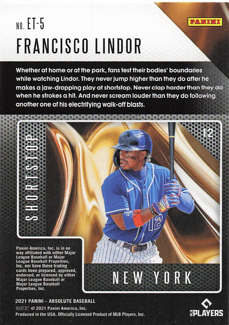 2021 Panini Absolute Baseball Extreme Team Retail Francisco Lindor #ET-5