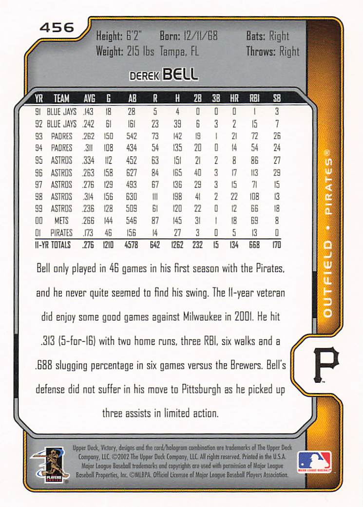 2002 Upper Deck Victory Baseball Derek Bell #456