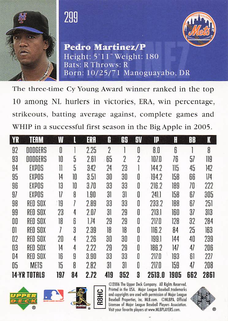 2006 Upper Deck Baseball Pedro Martinez #299