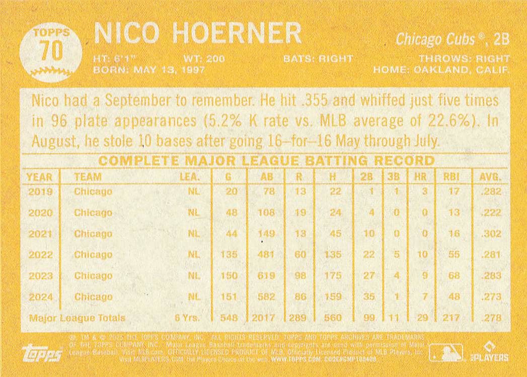 2025 Topps Archives Baseball Nico Hoerner #70