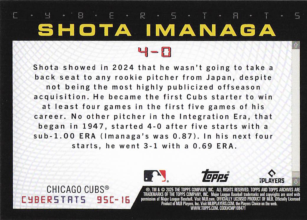 2025 Topps Archives Baseball 1995 Topps Cyberstats Shota Imanaga #95C-16