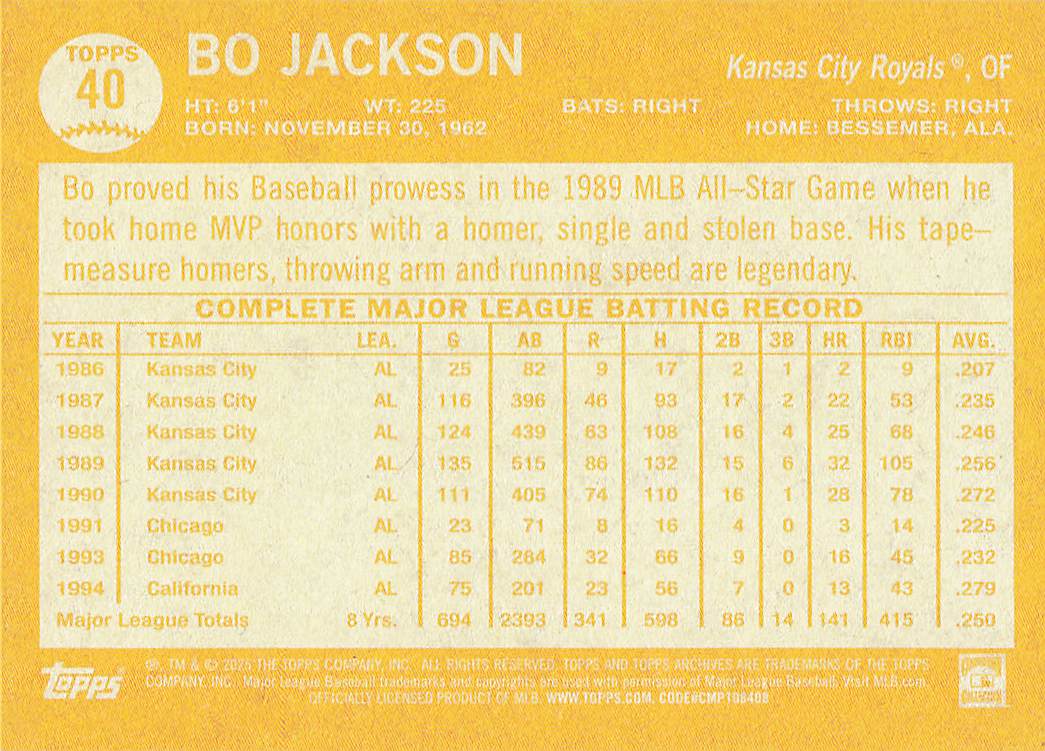 2025 Topps Archives Baseball Bo Jackson #40