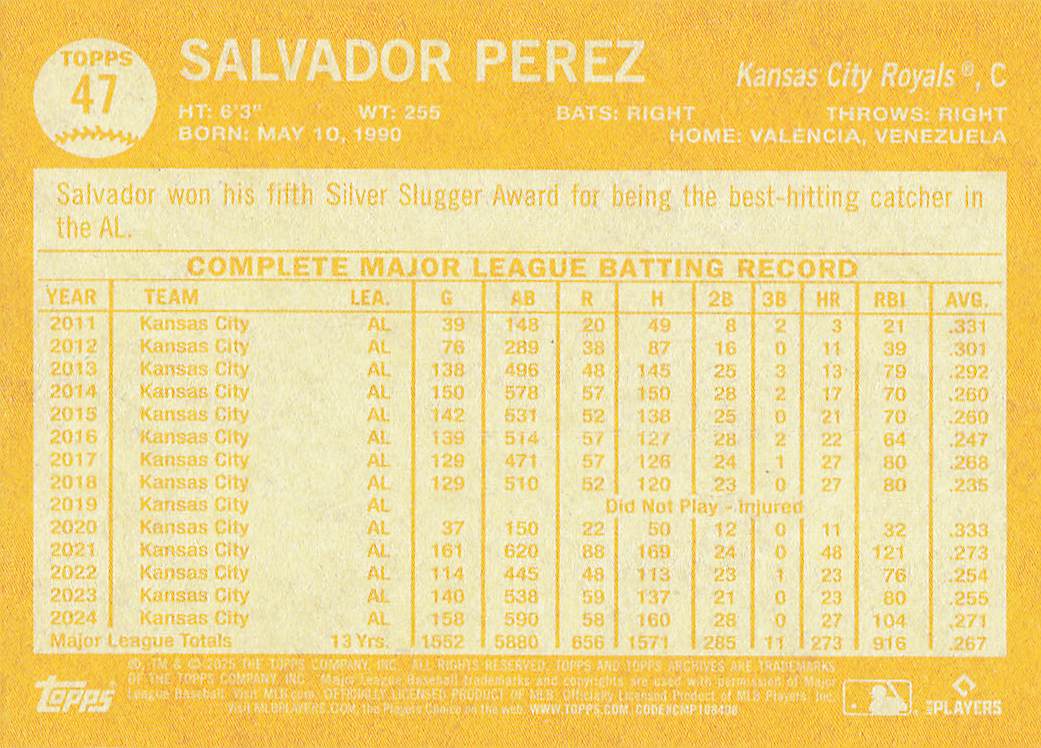 2025 Topps Archives Baseball Salvador Perez #47
