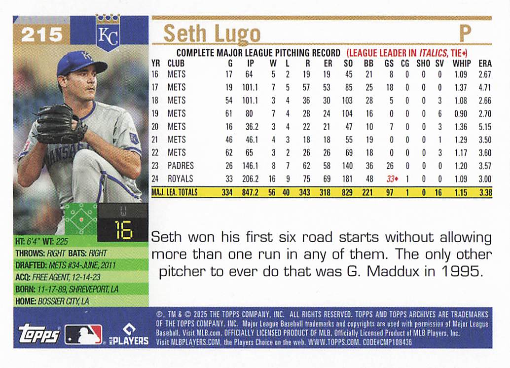 2025 Topps Archives Baseball Seth Lugo #215