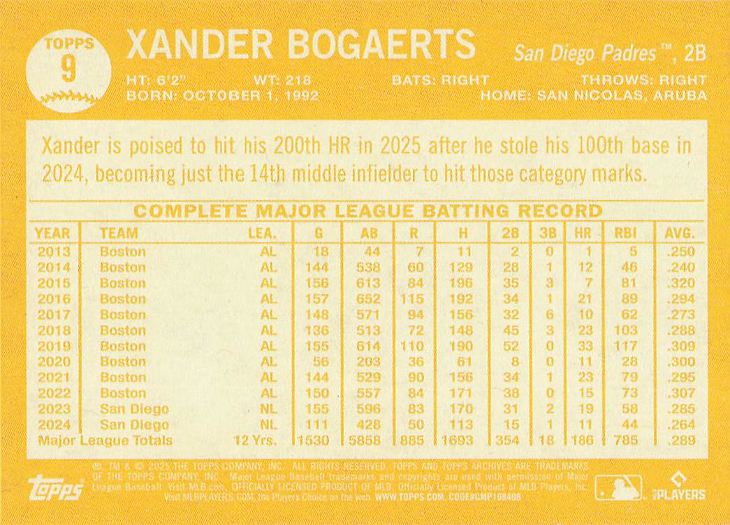 2025 Topps Archives Baseball Xander Bogaerts #9
