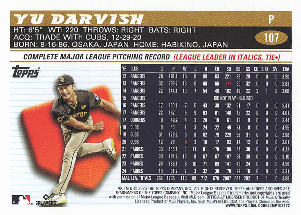 2025 Topps Archives Baseball Yu Darvish #107