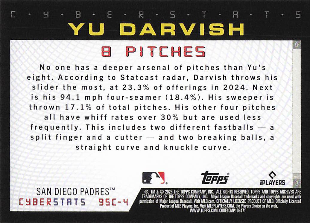 2025 Topps Archives Baseball 1995 Topps Cyberstats Yu Darvish #95C-4