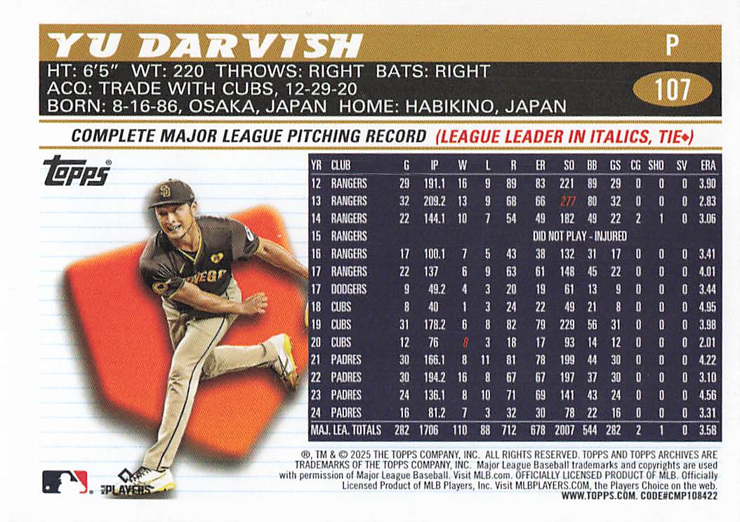 2025 Topps Archives Baseball Pink Foilboard Yu Darvish #107