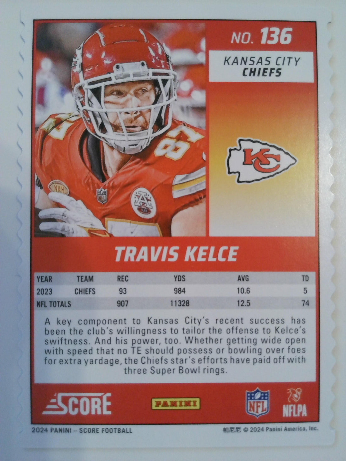 2024 Score Football Die Cuts 03/10 Travis Kelce #136