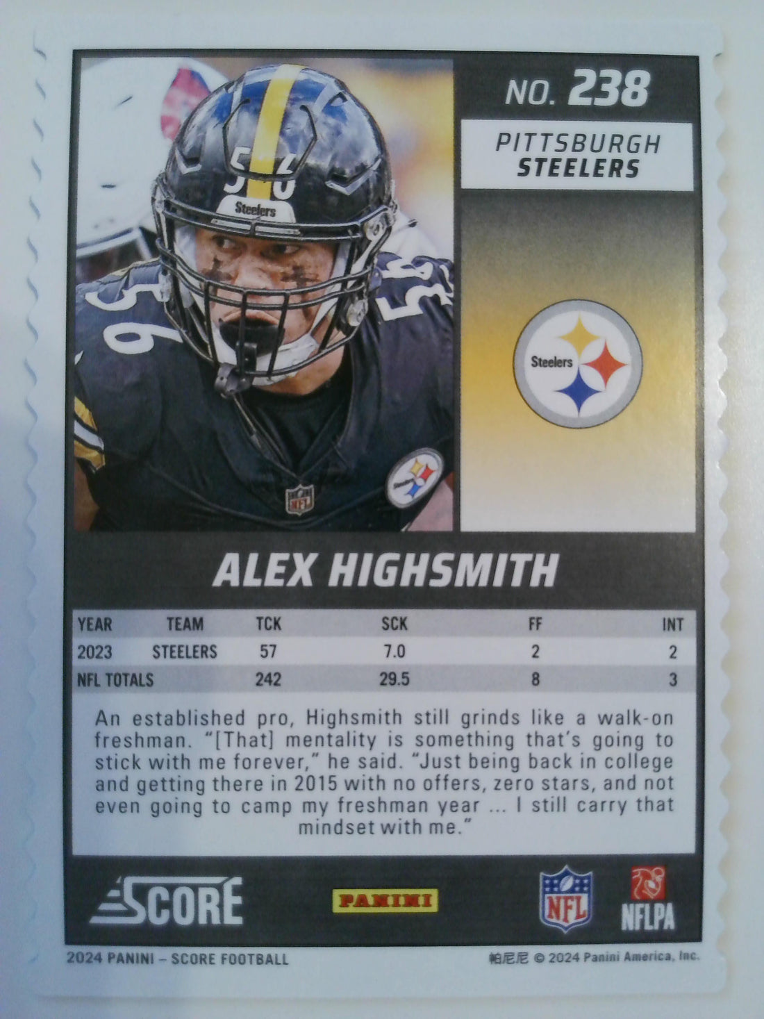 2024 Score Football Die Cuts 01/10 Alex Highsmith #238