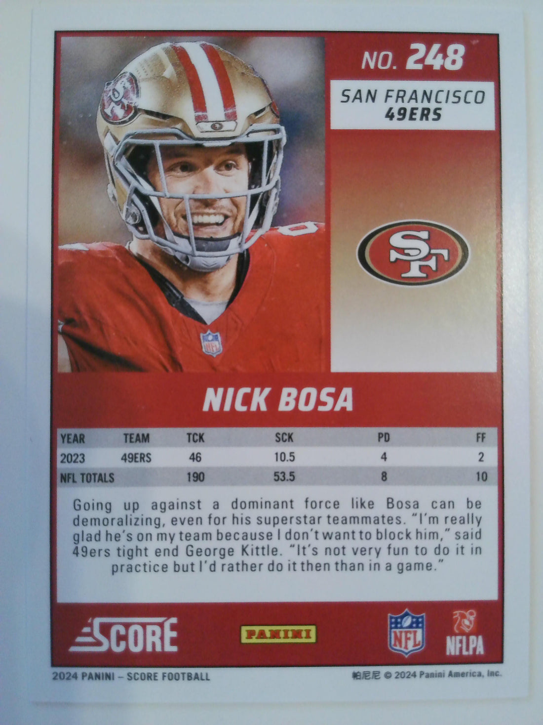 2024 Score Football Gold Zone 26/50 Nick Bosa #248