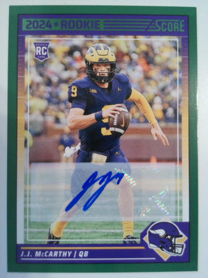 2024 Score Football Green Signatures J.J. McCarthy #304 Rookie