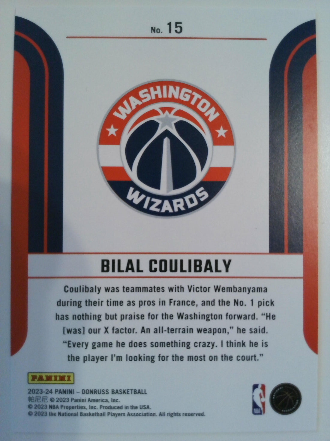 2023-24 Franchise Features Red and Blue Laser Holo 09/15 Bilal Coulibaly #15 RC