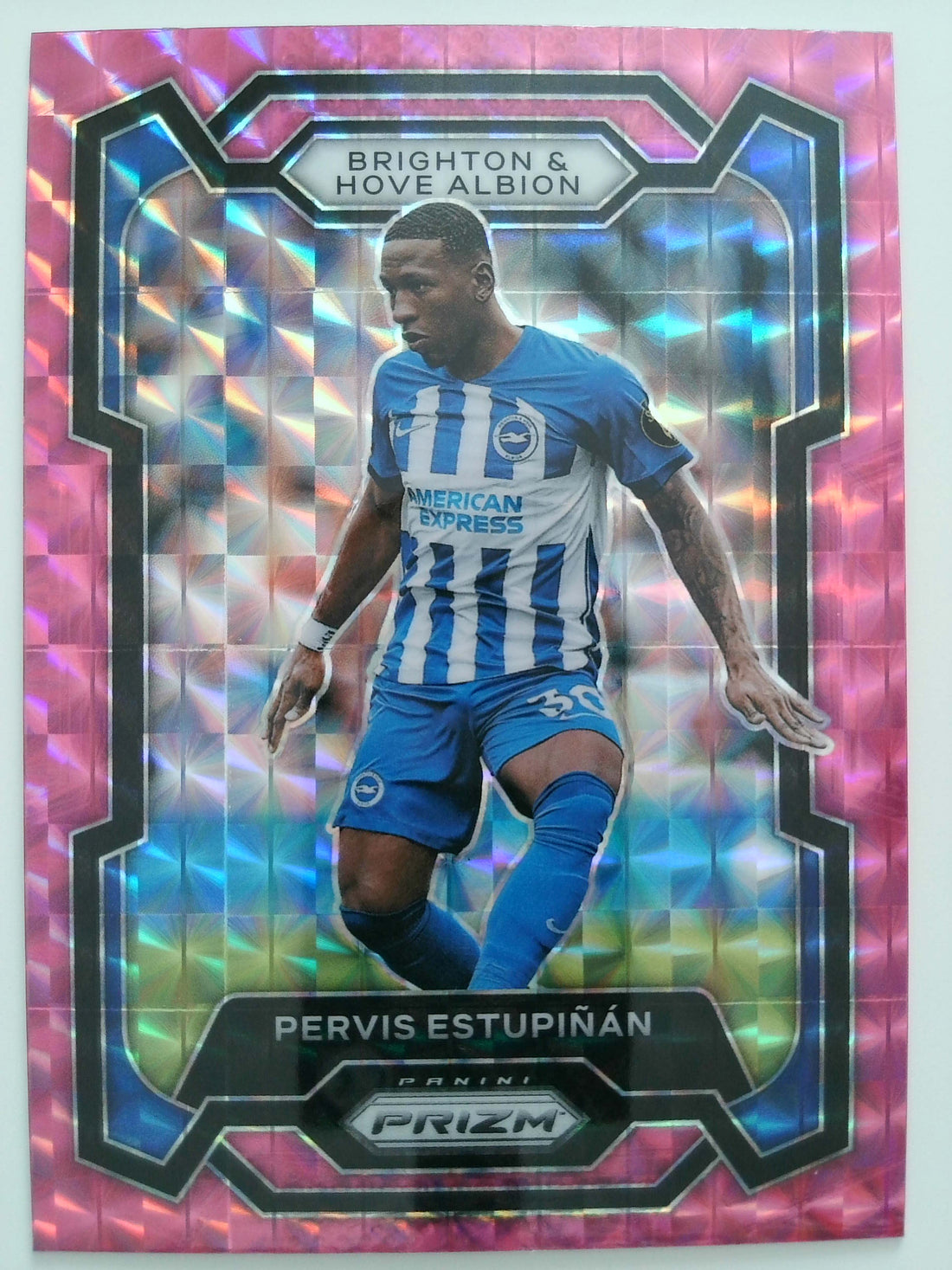 2023-24 Panini Prizm Premier League Soccer Pink Mosaic Pervis Estupinan #96