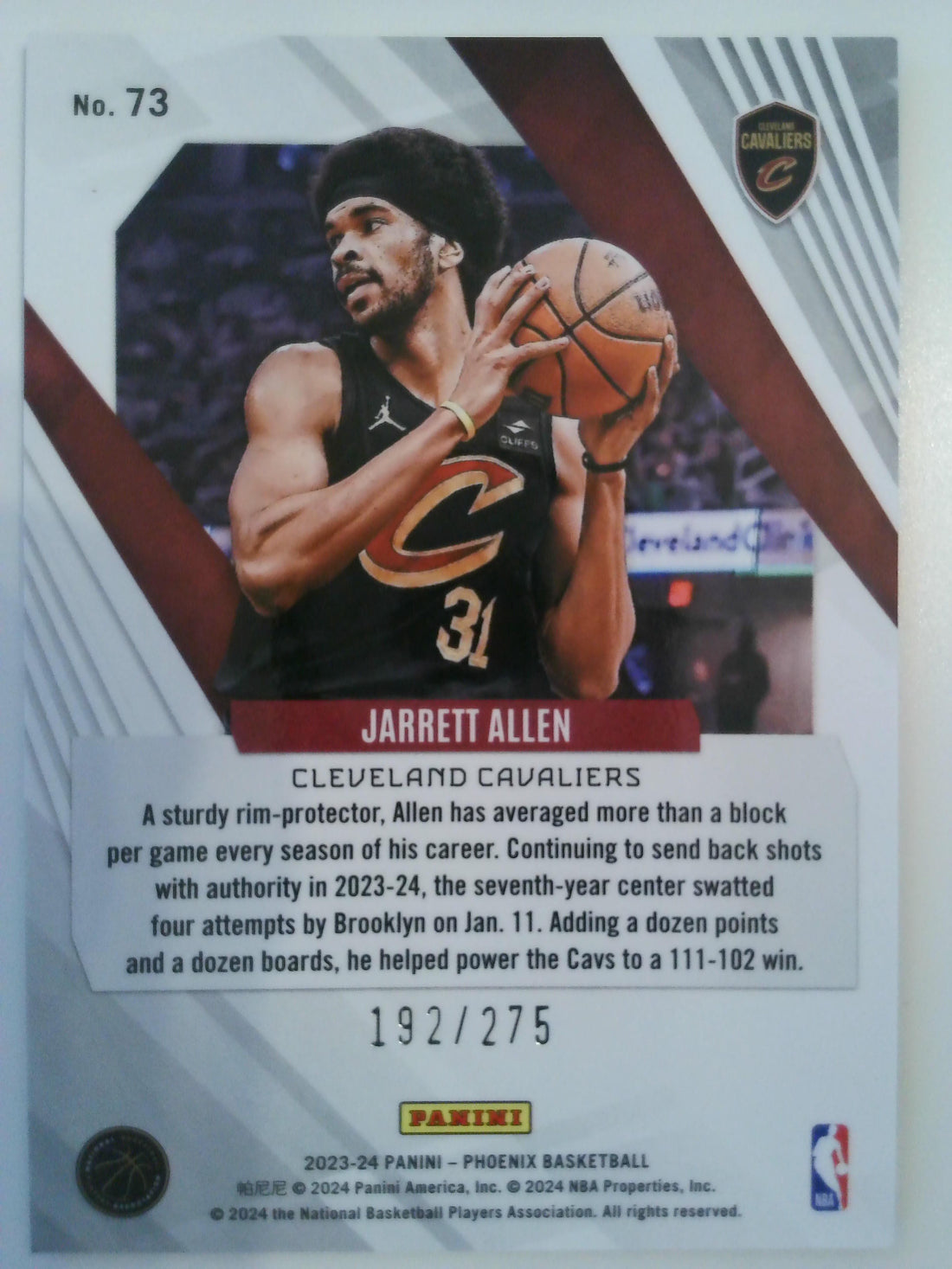 2023-24 Panini Phoenix Basketball Phoenix Blue Lazer 192/275 Jarrett Allen #73