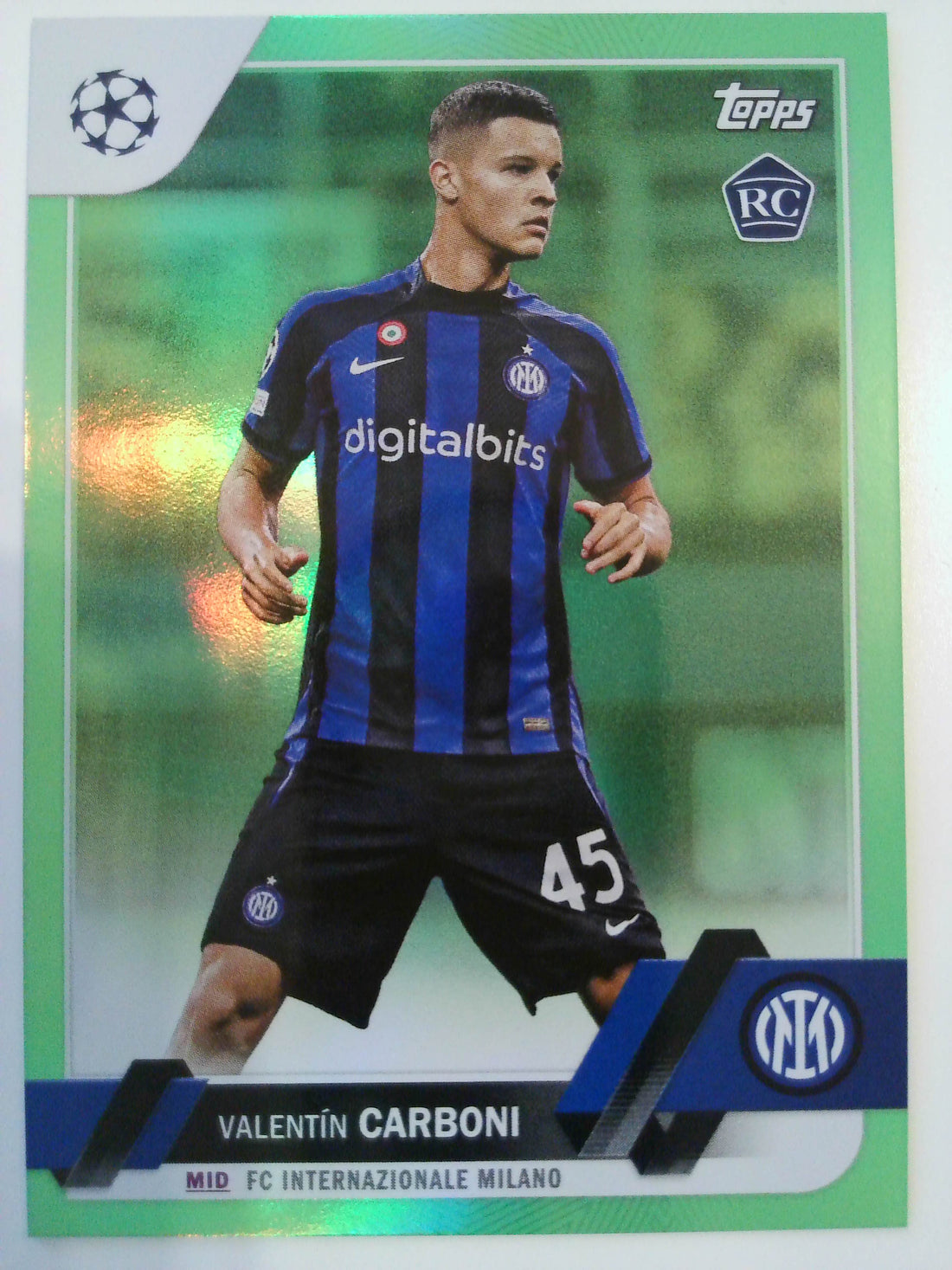 2022-23 UEFA Club Competitions Neon Green Foil 097/199 Valentín Carboni #6 RC