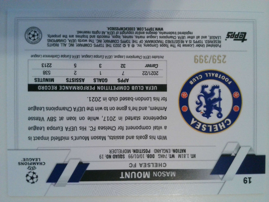 2022-23 Topps UEFA Club Competitions Icy Aqua Foil 259/399 Mason Mount #19