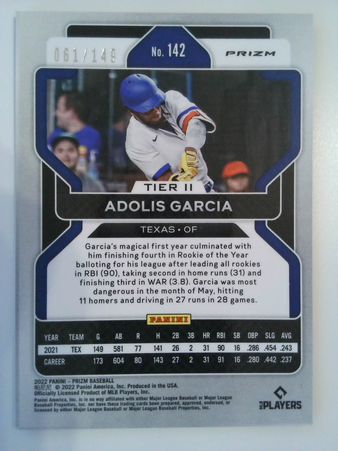 2022 Panini Prizm Baseball Red Mojo Prizm 061/149 Adolis Garcia #142