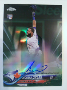 2018 Topps Chrome Rookie Autographs Green Refractor 33/99 Richard Urena #RA-RU
