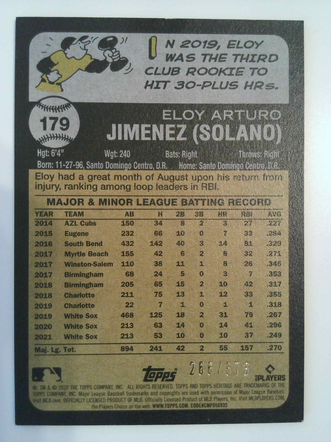 2022 Topps Heritage Baseball Chrome Red Refractor 266/573 Eloy Jimenez #179