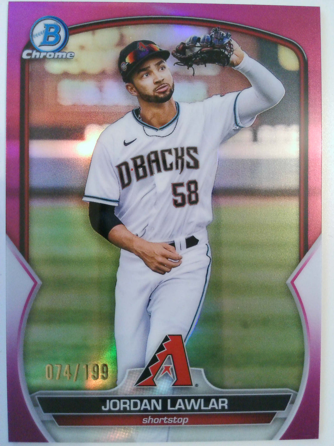 2023 Bowman Chrome Fuchsia Lunar Refractors 074/199 Jordan Lawlar #BCP-92