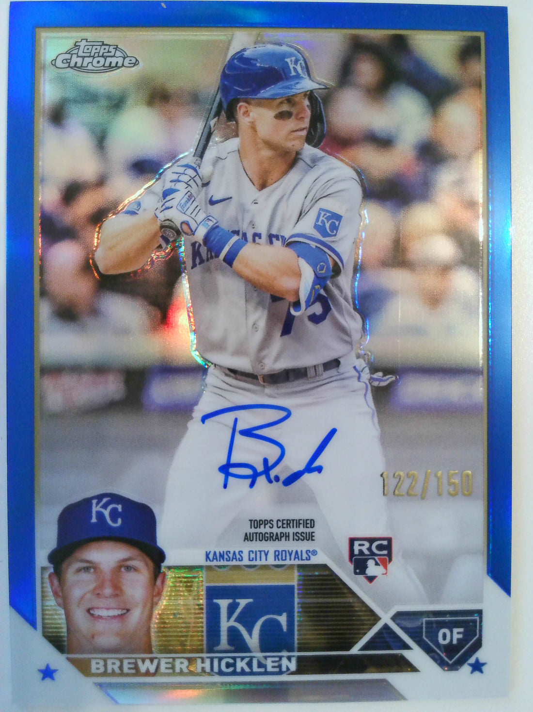 2023 Topps Chrome Baseball Rookie Autographs Blue 122/150 Brewer Hicklen #RA-BHI