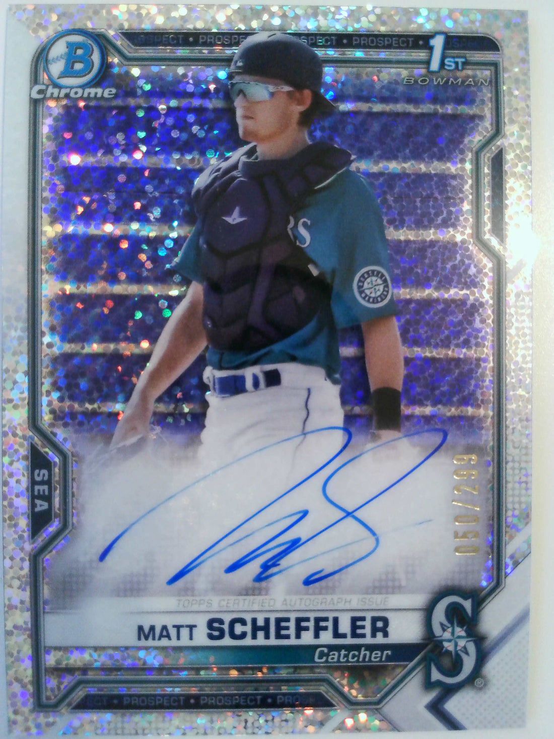 2021 Bowman Chrome Autographs Speckle Refractor 050/299 Matt Scheffler #CPA-MSC