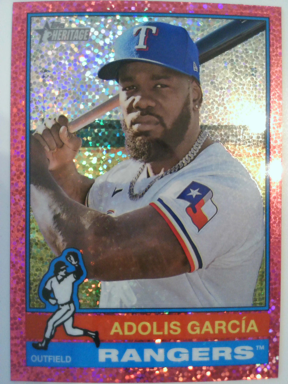 2025 Topps Heritage Baseball Chrome Pink Sparkle Refractor Adolis García #308