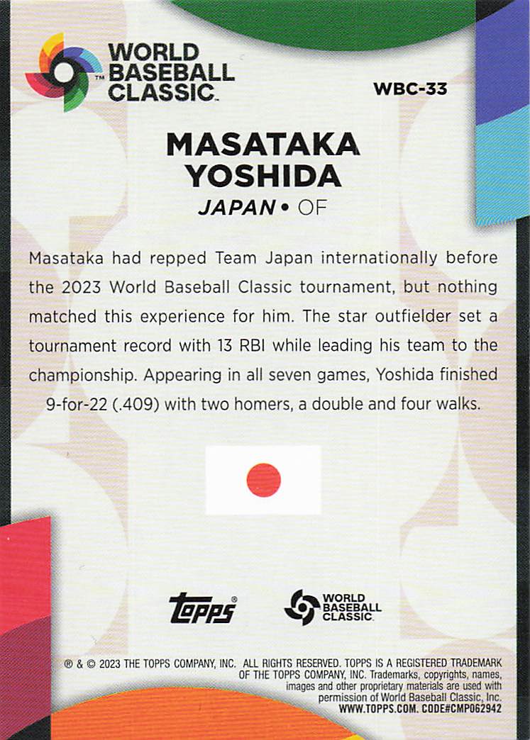 2023 Topps 2023 World Classic Stars Black 021/299 Masataka Yoshida #WBC-33