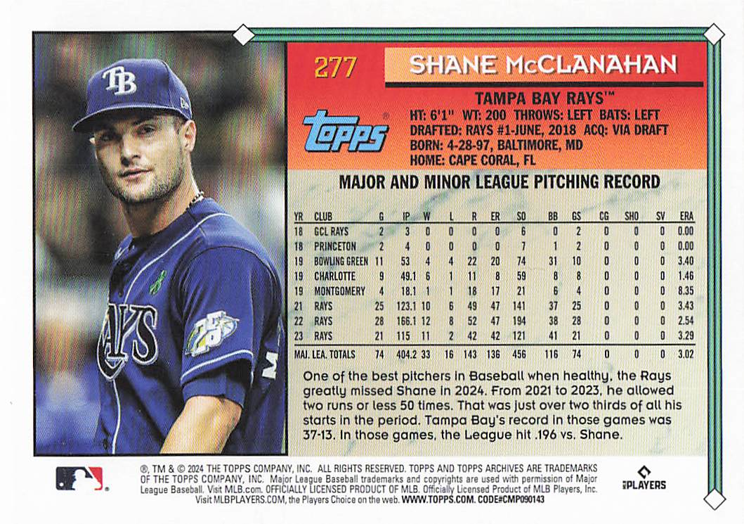 2024 Topps Archives Baseball Pink Foilboard Shane McClanahan #277