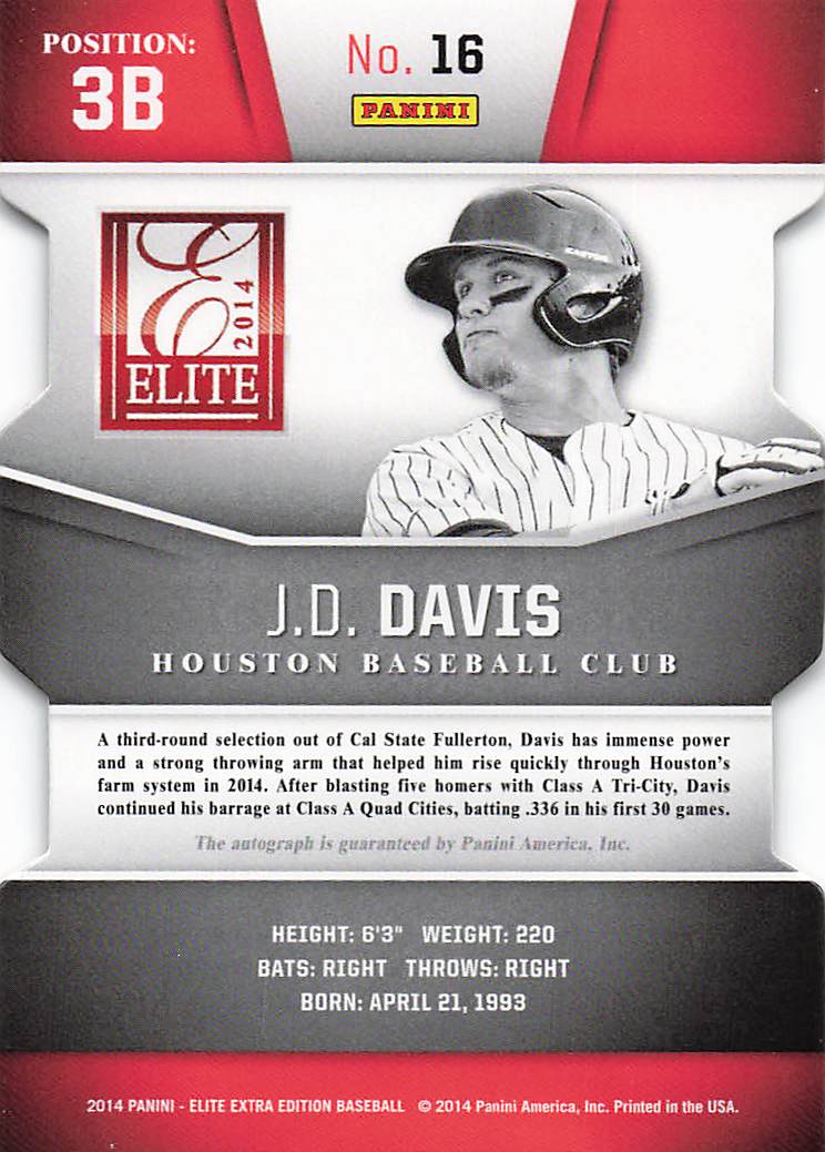 2014 Elite Edition Prospects Signatures Inspirations 042/100 J.D. Davis #16