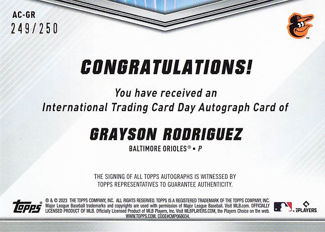 2023 Topps International Trading Card Day Autographs Grayson Rodriguez #AC-GR