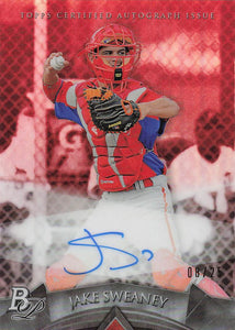 2014 Bowman Platinum Autographs Red Refractors 08/25 Jake Sweaney #AP-JS