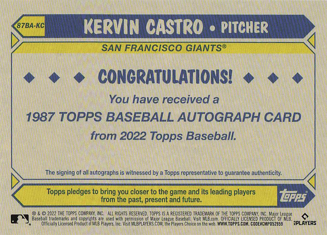 2022 Topps 1987 Topps 35th Anniversary Autographs Kervin Castro #87BA-KC