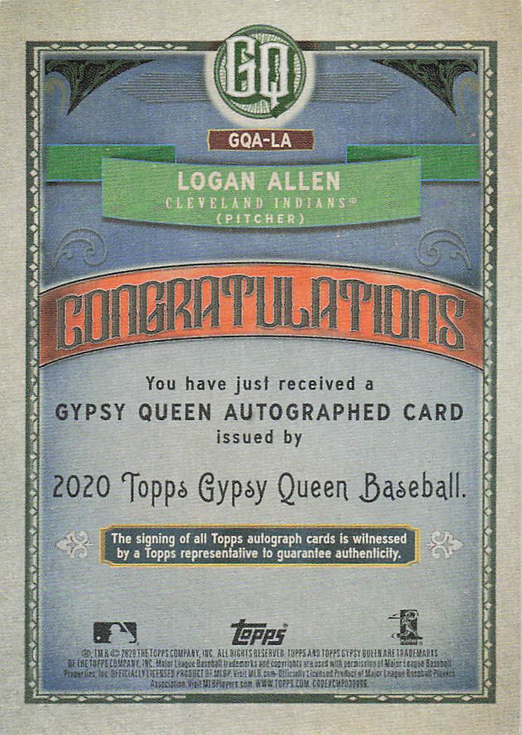 2020 Topps Gypsy Queen Baseball Autographs GQ Logo Swap Logan Allen #GQA-LA