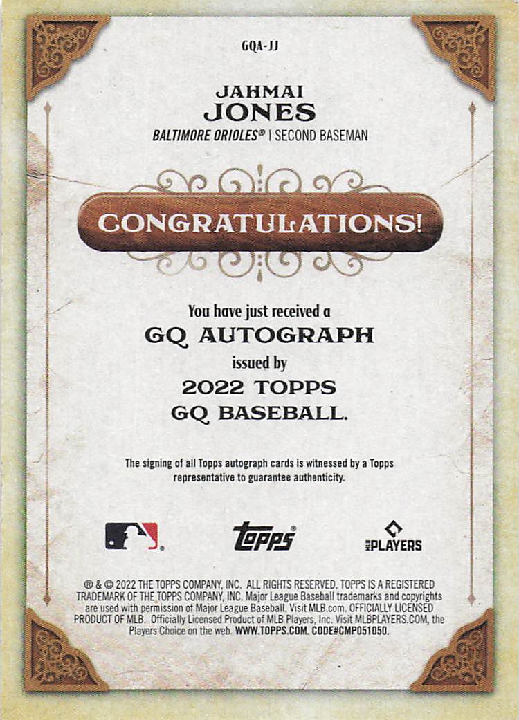 2022 Topps Gypsy Queen Baseball GQ Autographs Jahmai Jones #GQA-JJ