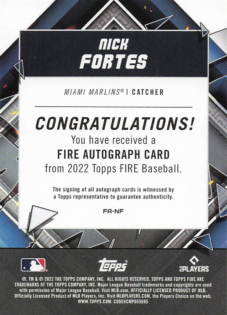2022 Topps Fire Baseball Autographs Nick Fortes #FA-NF